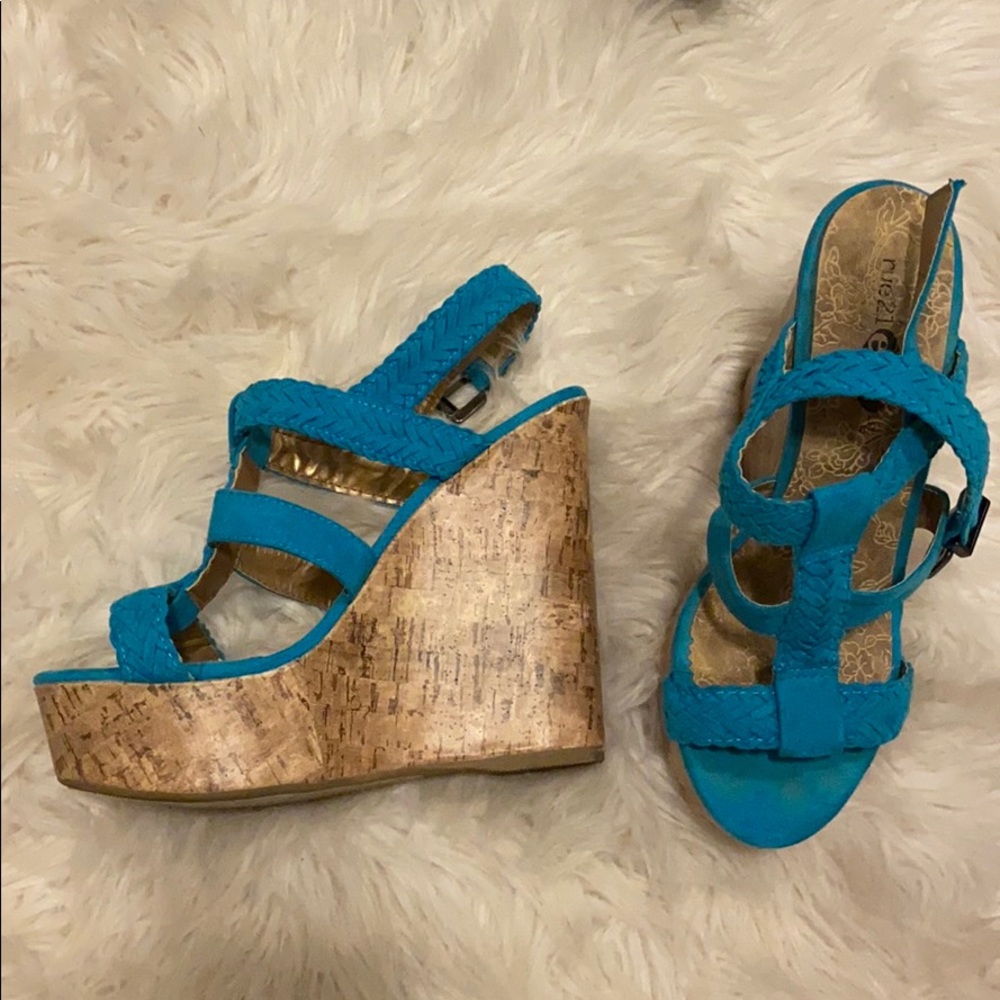 Kork Blue turquoise wedged high heels wedges